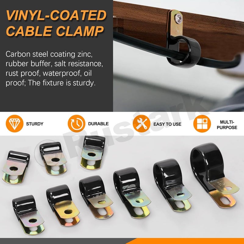 Rustark 160Pcs 9 Sizes Vinyl Coated Cable Clamps Assortment Kit with Screws Nuts Galvanized Wire Clamps Zinc Cable Clamp Cushioned Insulated Clamp for Wiring Tubes Cord Installation - Image 3